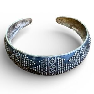 Oxidized Silver Dome Bracelet Open Cuff Raised Dots Dark Patina Egyptian 33 gram